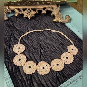 Elegant Handmade Lace Like Crochet Choker Necklace in Cream